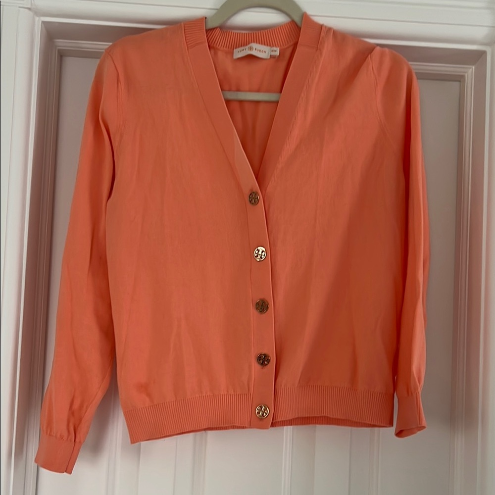 Tory Burch Lightweight Pale Orange Cardigan Sweater